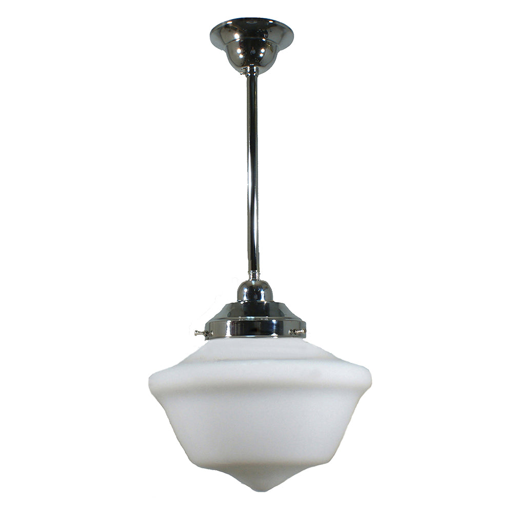 Buy Pendant Lights Australia Single Rod Pendant Chrome With 9" Victorian Schoolhouse Opal Matt Glass - 3010189