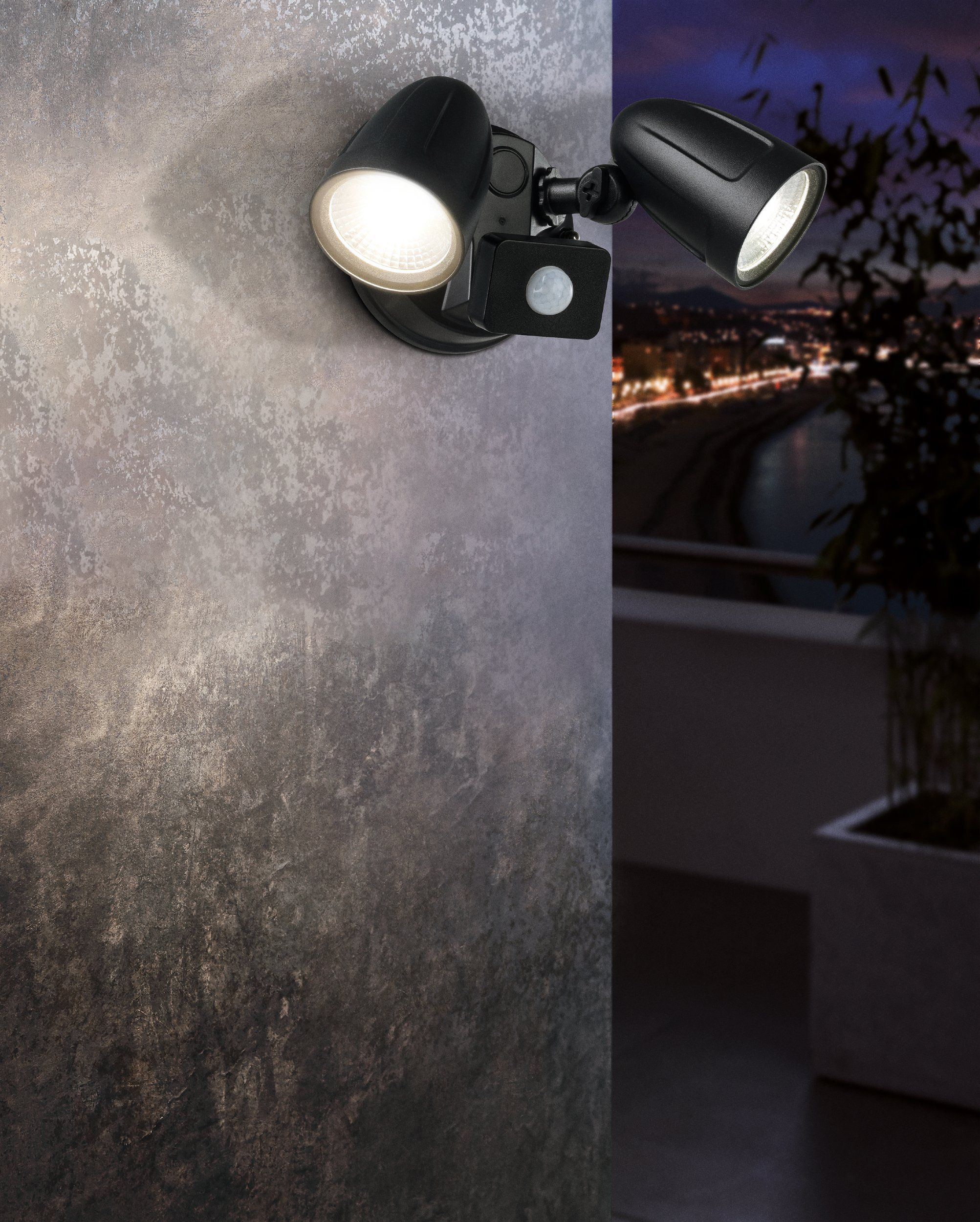 Chopper II LED 2 Light Security Wall Light With Sensor 15W Tri Colour Black - 206539
