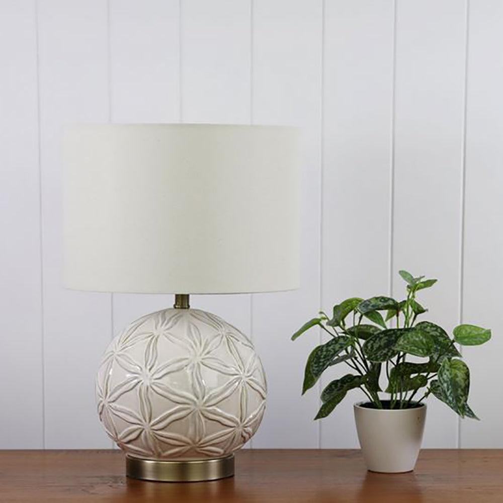 Buy Table Lamps Australia Ariel Table Lamp White Cotton Antique Brass Metal - OL94526