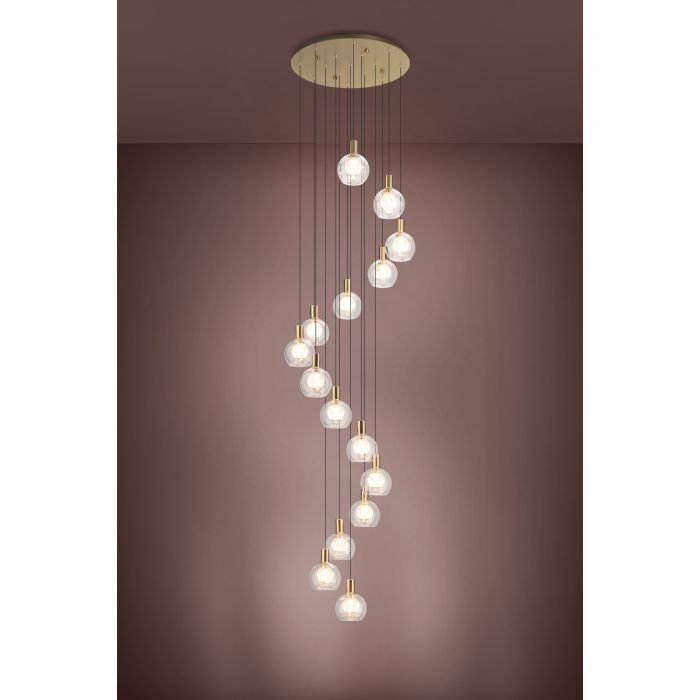 Terque 540mm LED Crystal Pendant Light 5.4W 3000K Brushed Brass & Clear - 206678