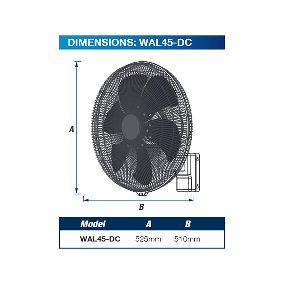 Buy Wall Fans Australia Wall DC Fan 20" Matte Black Aluminium - WAL45-DC