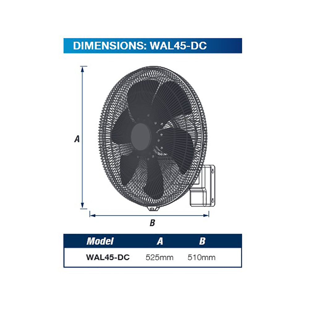 Wall DC Fan 20" Matte Black Aluminium - WAL45-DC
