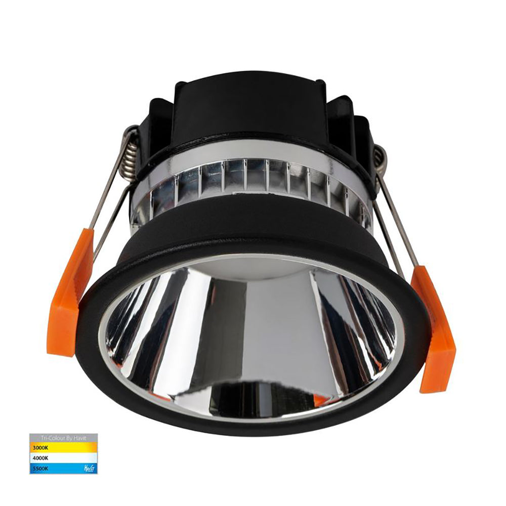 Buy Recessed LED Downlights Australia Round Recessed LED Downlight W82mm Black Polycarbonate Chrome Insert 3 CCT - HV5529T-BC