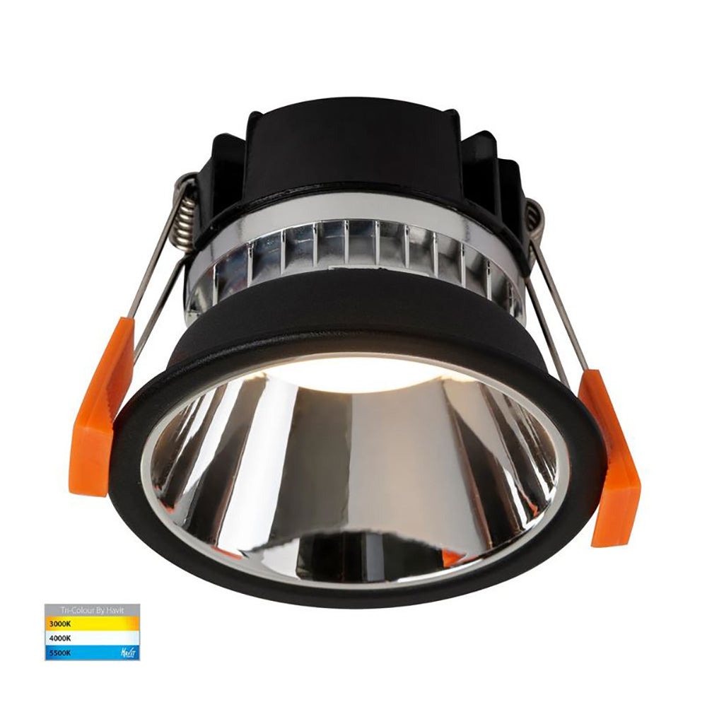 Buy Recessed LED Downlights Australia Round Recessed LED Downlight W82mm Black Polycarbonate Chrome Insert 3 CCT - HV5529T-BC