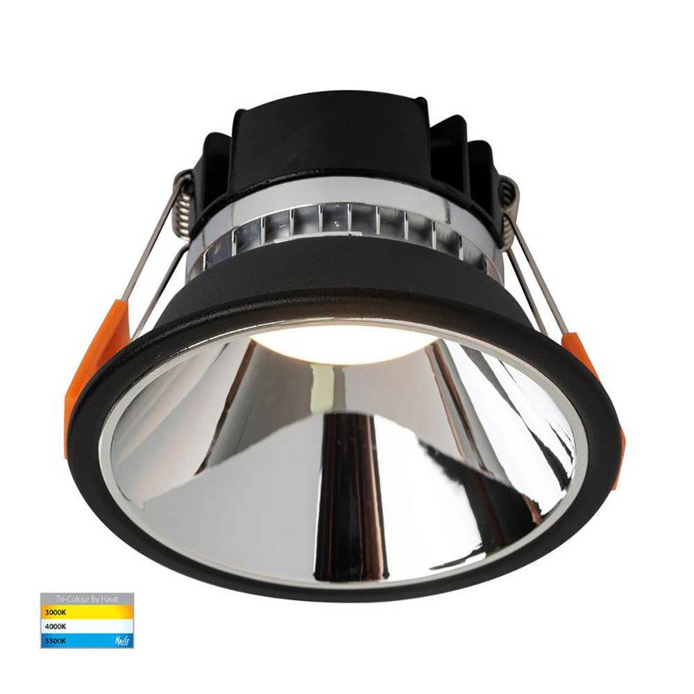 Buy Recessed LED Downlights Australia Round Recessed LED Downlight Black Polycarbonate Chrome Insert 3 CCT - HV5528T-BC