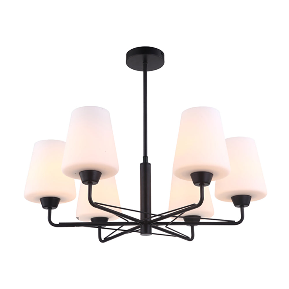 Buy Pendant Lights Australia Abbey 6 Light Matt Black With Opal Glass Pendant - ABBEY1