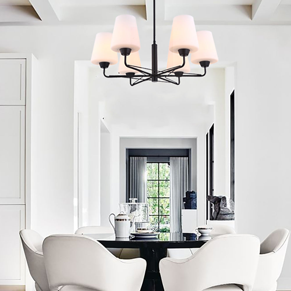 Buy Pendant Lights Australia Abbey 6 Light Matt Black With Opal Glass Pendant - ABBEY1