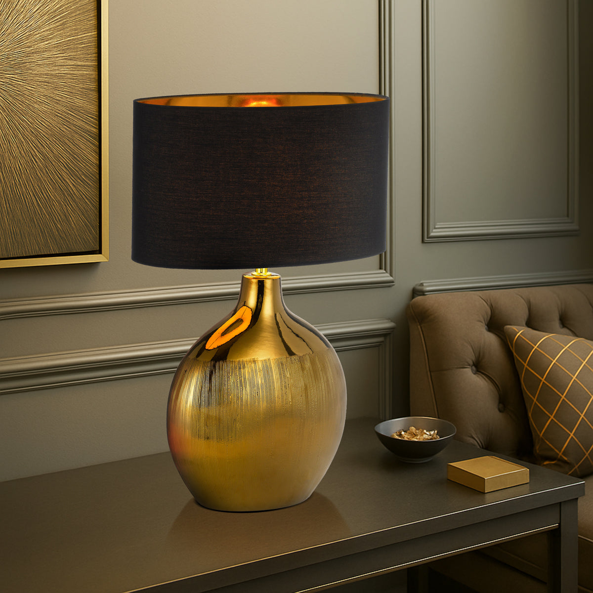 Ancora Table Lamp Gold Base With Black Shade - ANCORA TL-GDBK