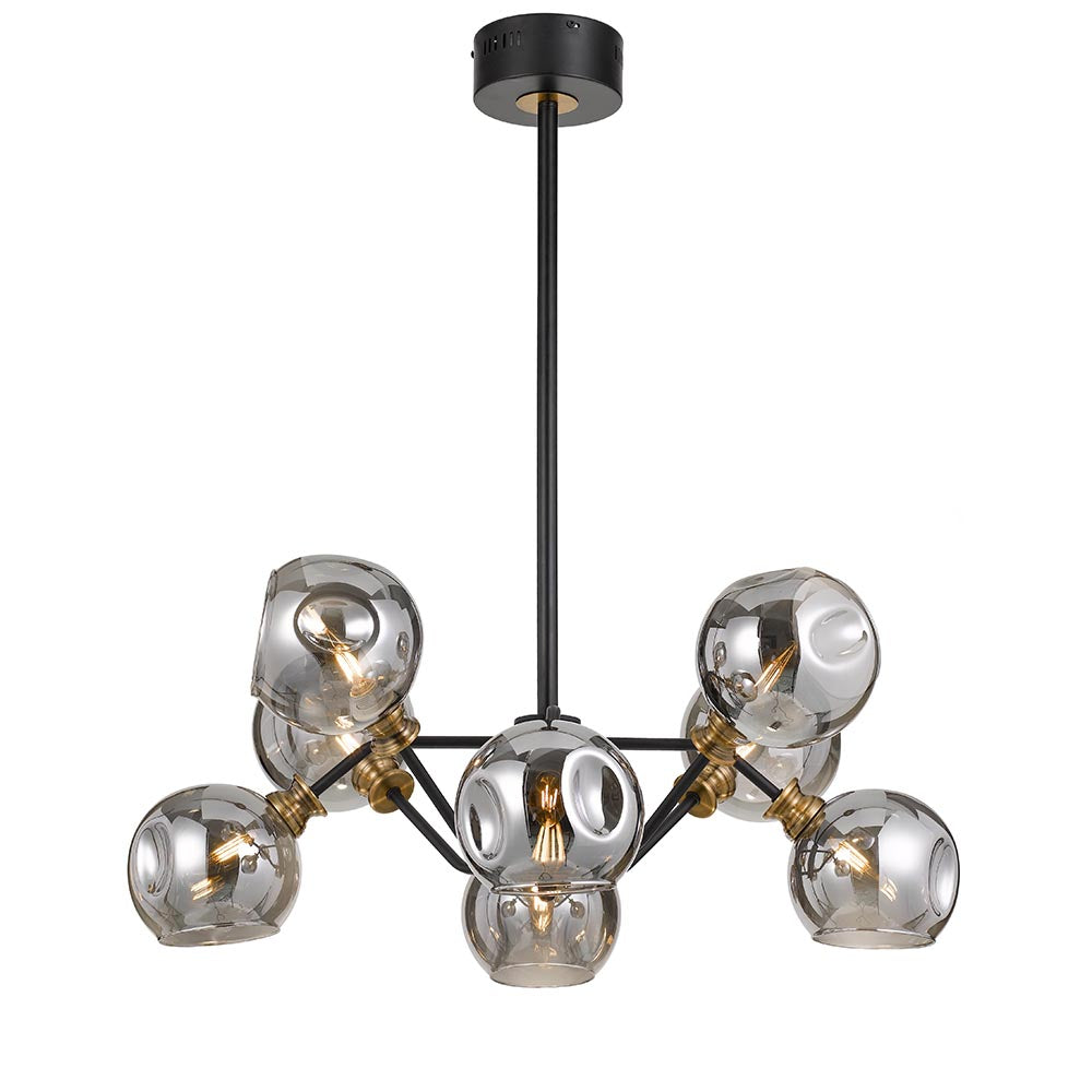 Annabel 8 Light Pendant Black & Antique Brass, Smoke - ANNABEL PE08-BK