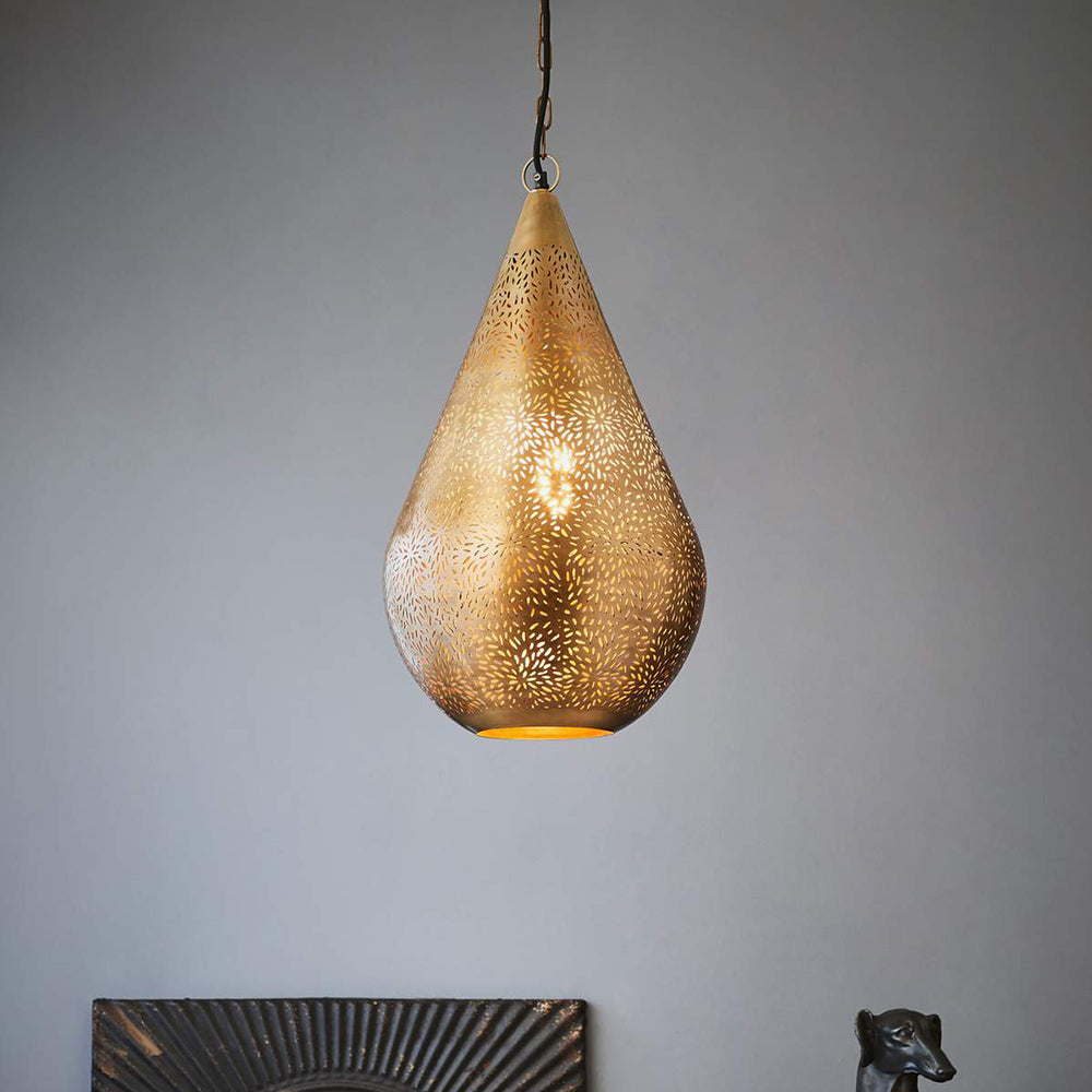 Buy Pendant Lights Australia Aquarius Medium 1 Light Perforated Teardrop Pendant Brass - ZAF10418