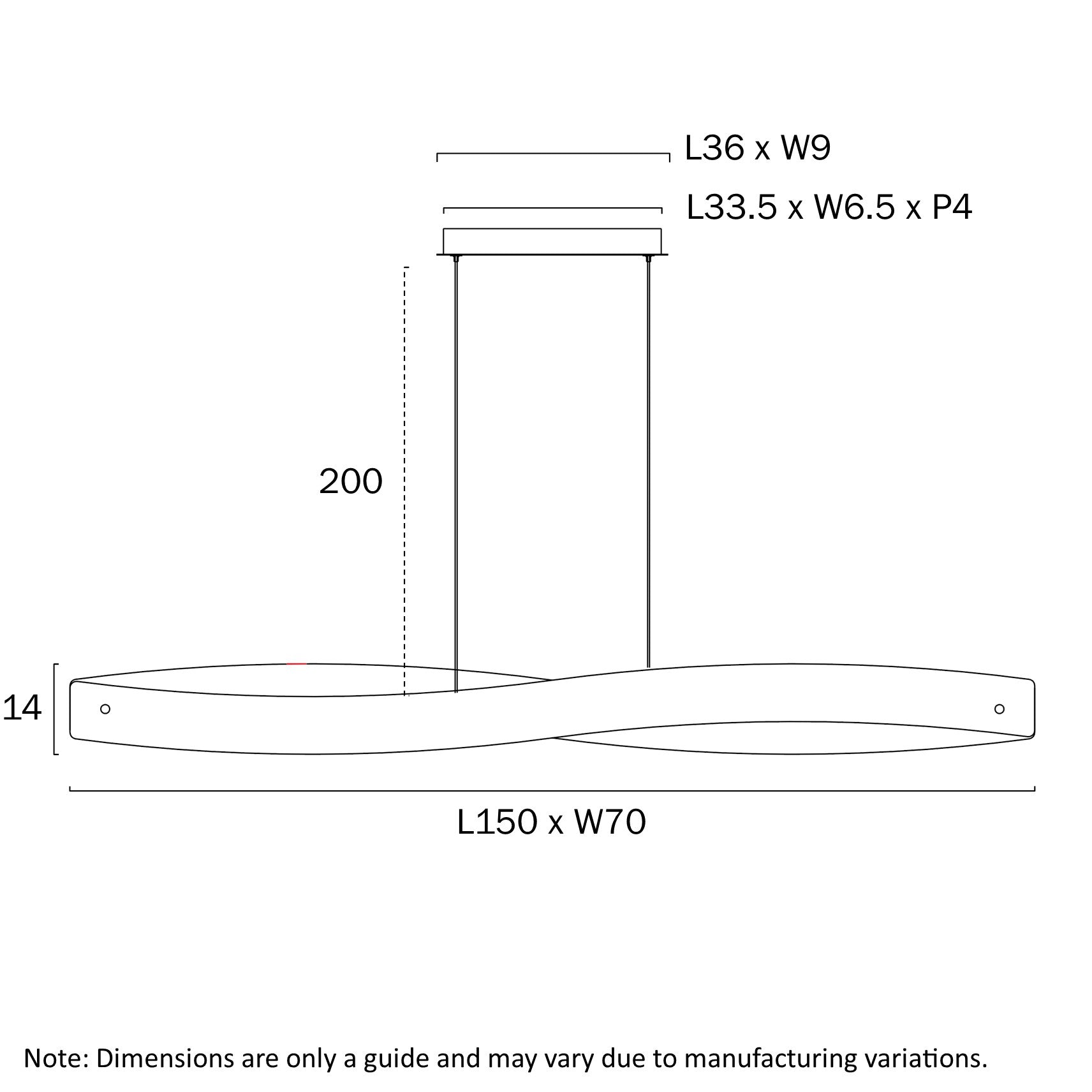 Arezzo 1500mm LED Pendant Light Black - AREZZO PE150-BK