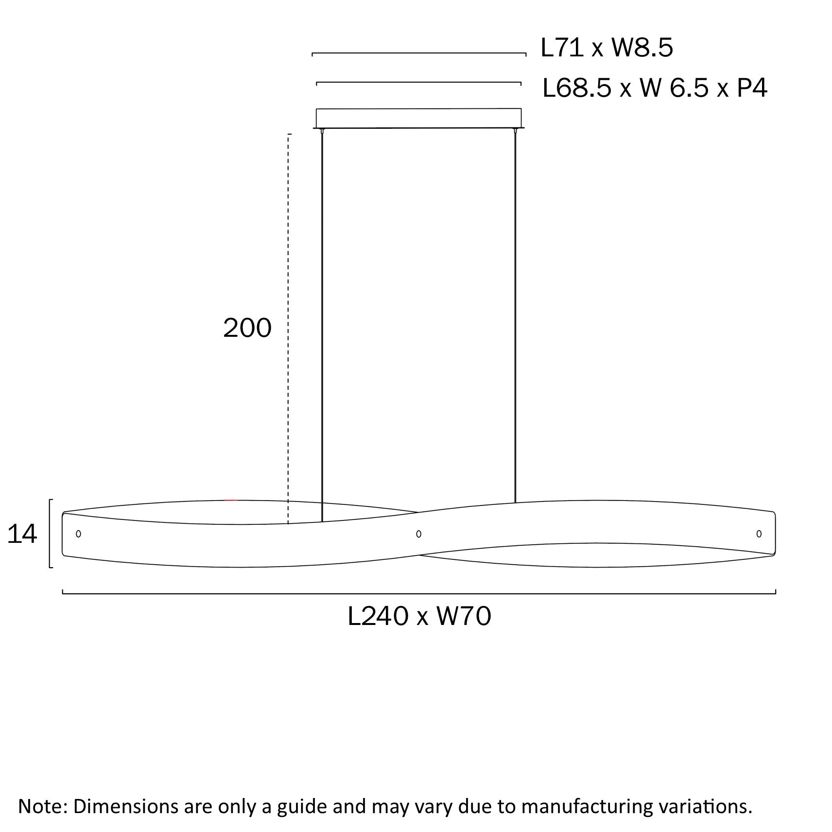 Arezzo 2400mm LED Pendant Light Black - AREZZO PE240-BK