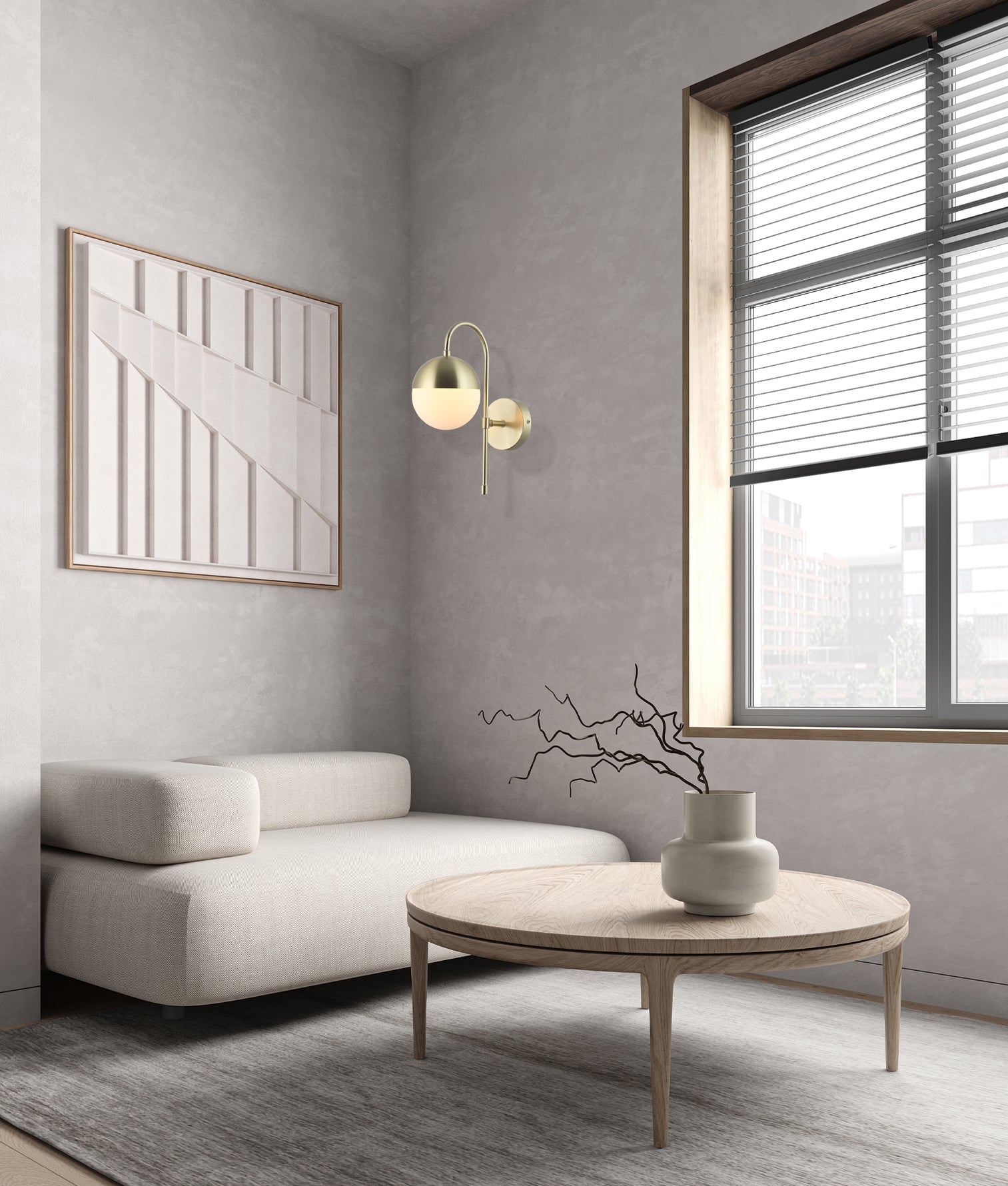 Aro Round Opal Glass Bracket Wall Light Satin Gold - ARO2