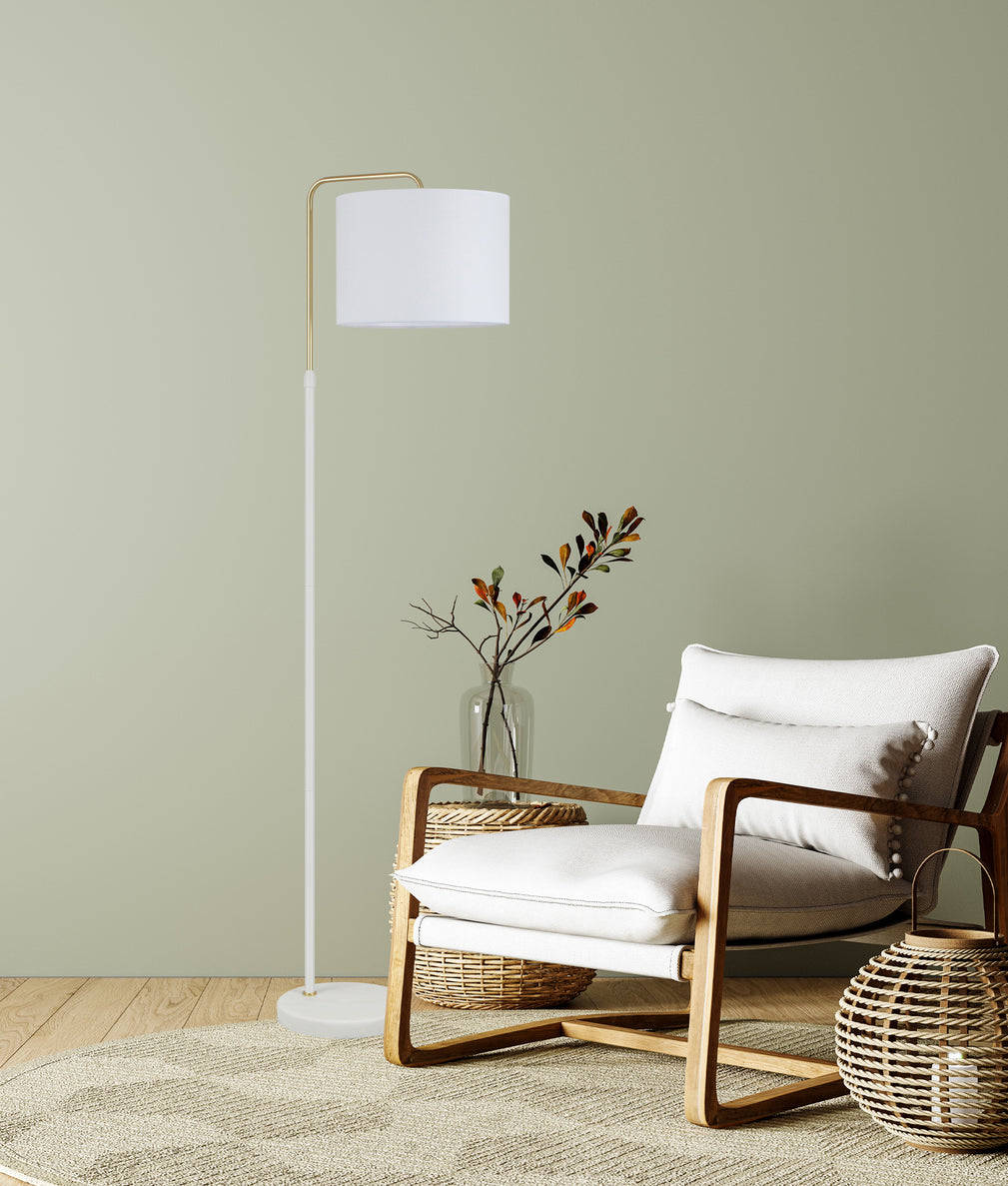 Arriba Adjustable Floor Lamp Drum Shade With Marble Base White - ARRIBA-F2