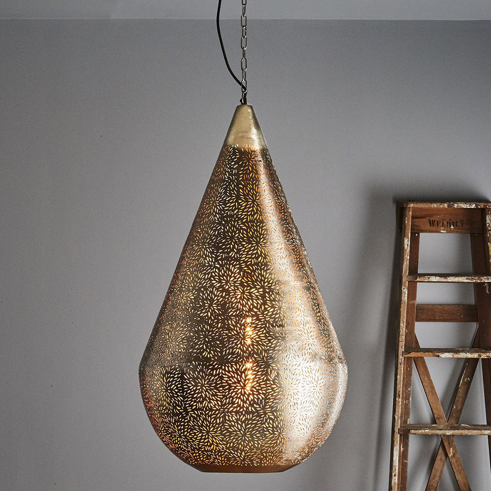 Buy Pendant Lights Australia Aquarius Large 1 Light Perforated Teardrop Pendant Nickel - ZAF11098NI
