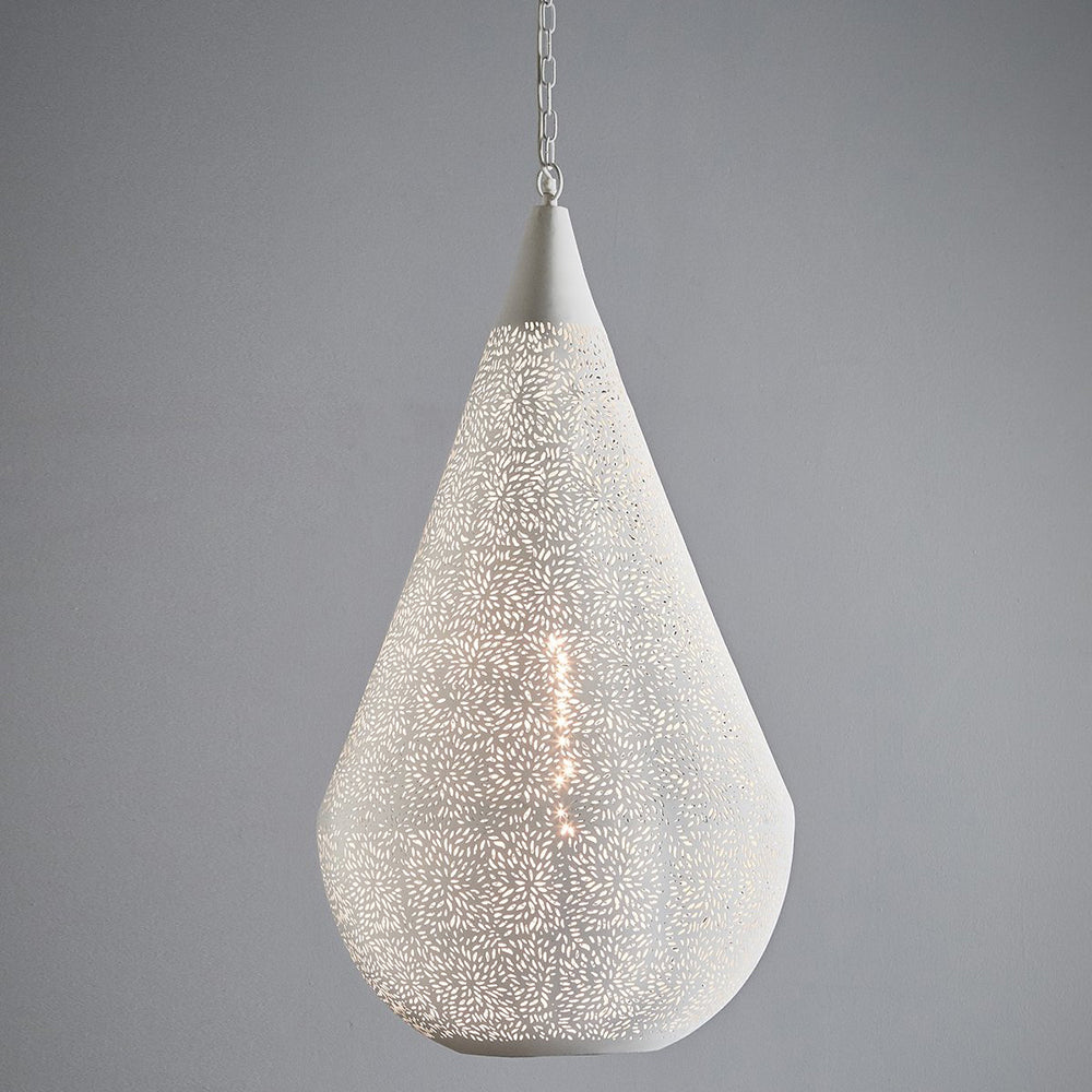 Buy Pendant Lights Australia Aquarius Large 1 Light Perforated Teardrop Pendant White - ZAF11098WH