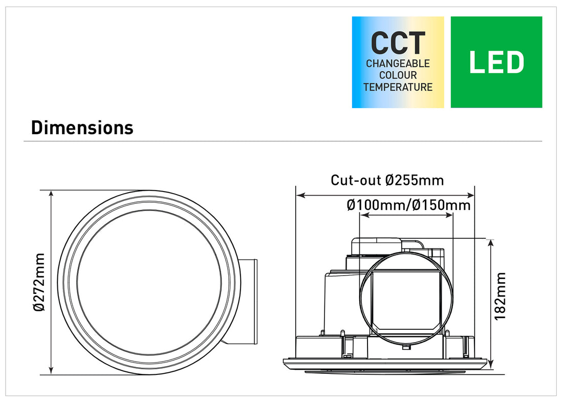 Zealine 272mm LED Exhaust Fan 15W 3CCT White - BE600ESPWH