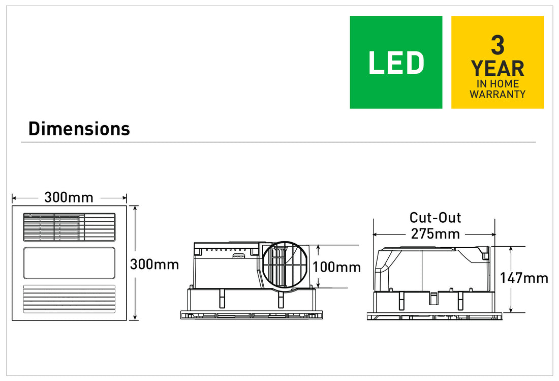 Mercury Lite 3 In 1 Bathroom Heater White - BH202ESWWH