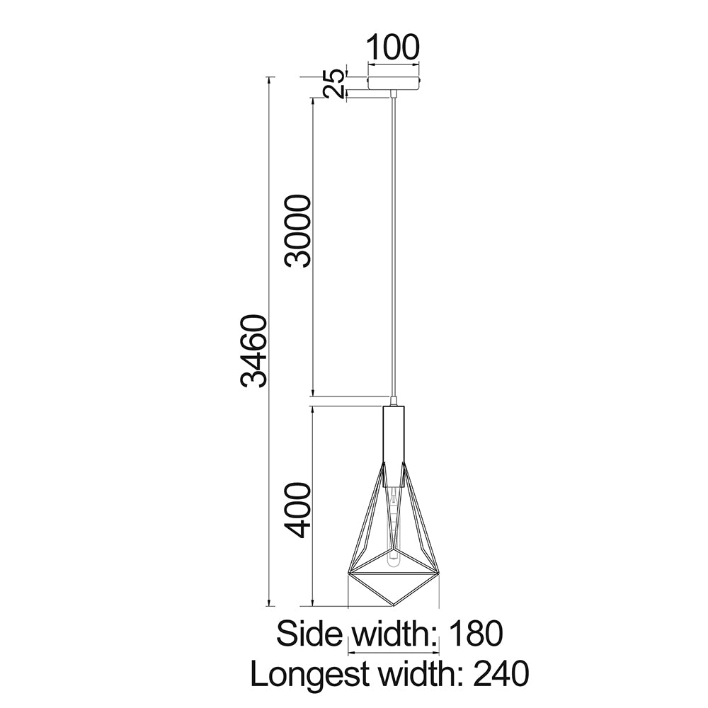 Buy Pendant Lights Australia Blackband 1 Light Black Large Diamond Cage Pendant - BLACKBAND6