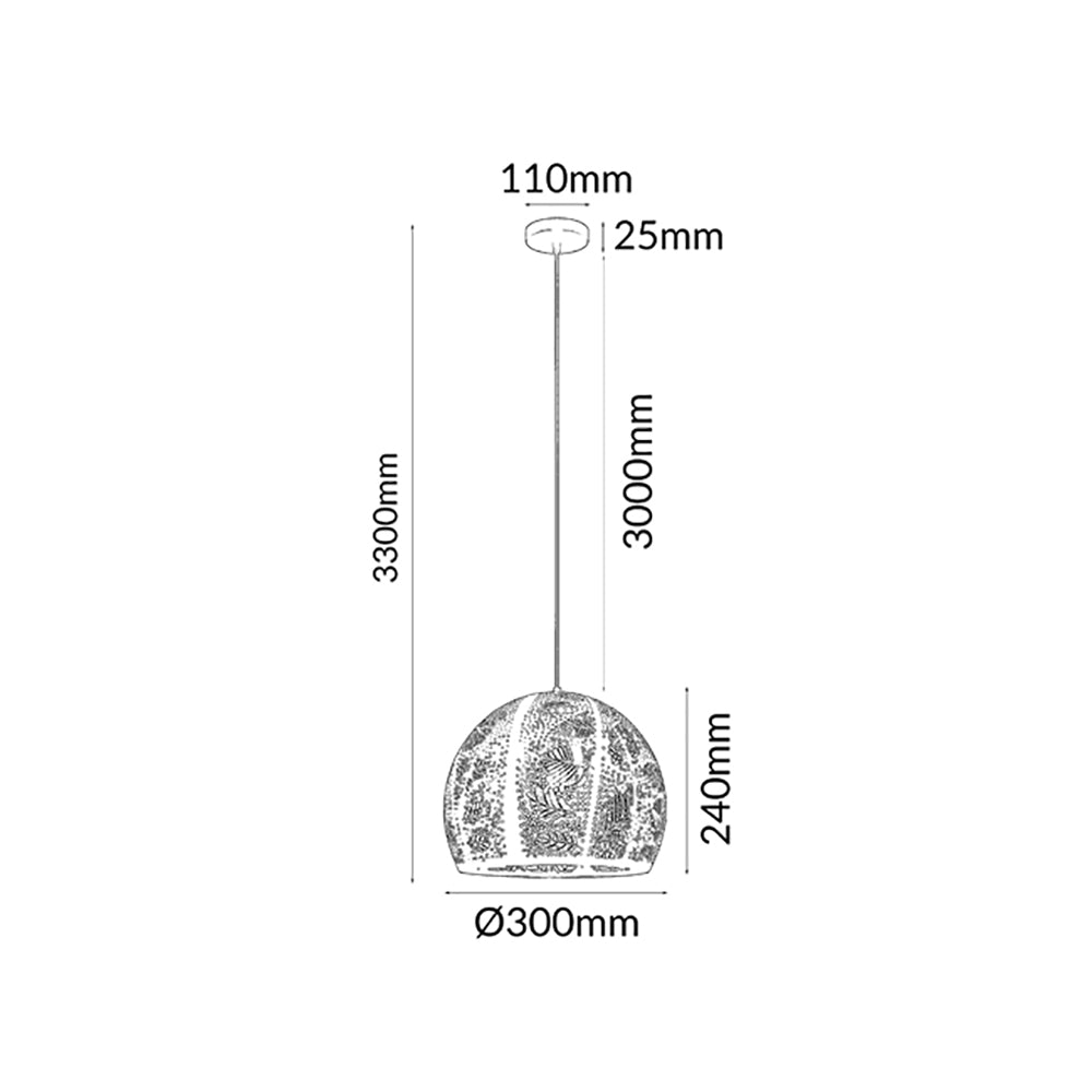 Buy Pendant Lights Australia Botanica 1 Light Black Embossed Dome Shape Pendant - BOTANICA02