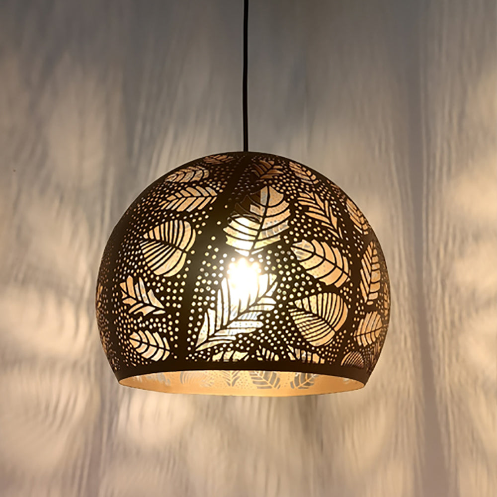 Buy Pendant Lights Australia Botanica 1 Light Black Embossed Dome Shape Pendant - BOTANICA02