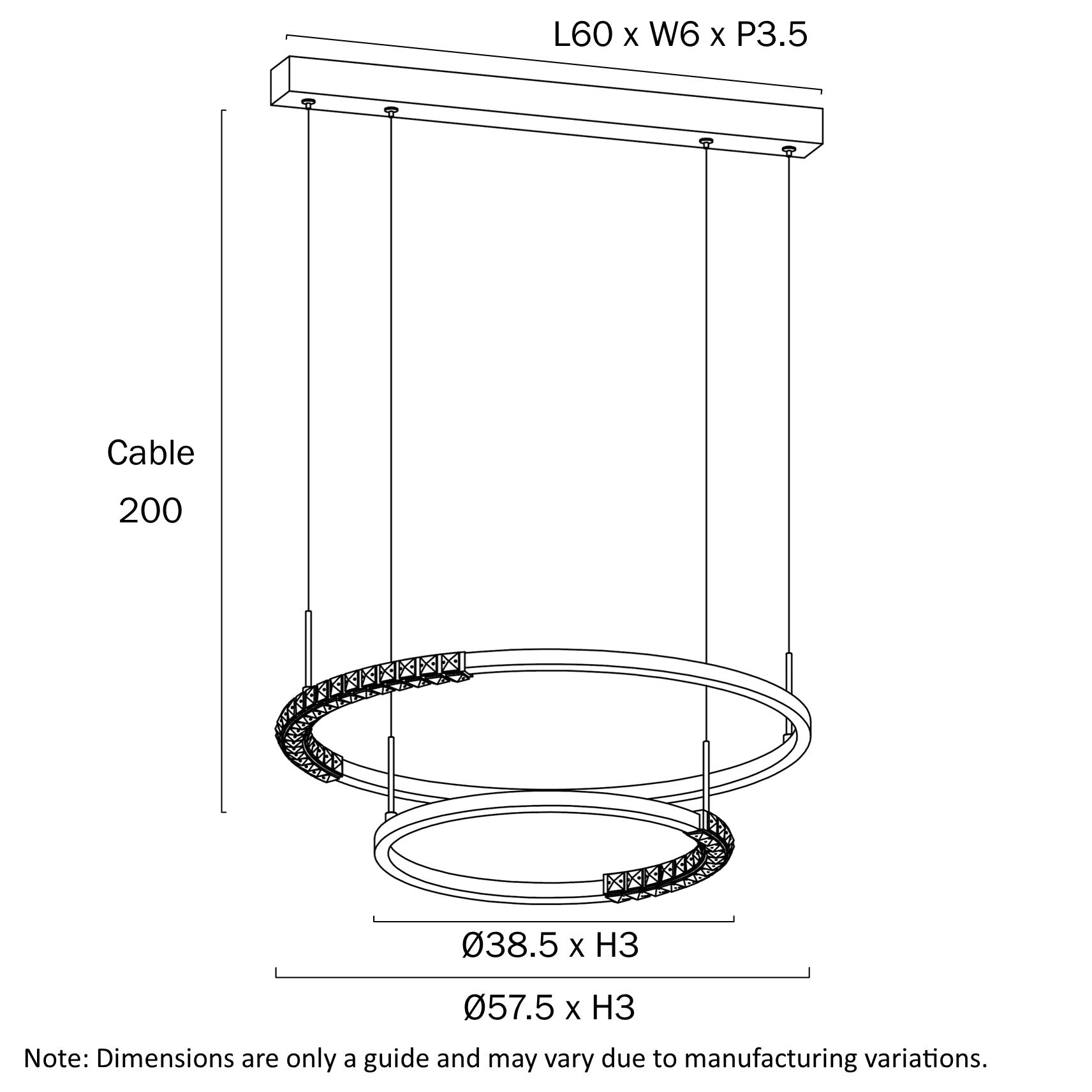 Brera LED 2 Tier Pendent Light 40W Tri Colour Black - BRERA PE2T-BK