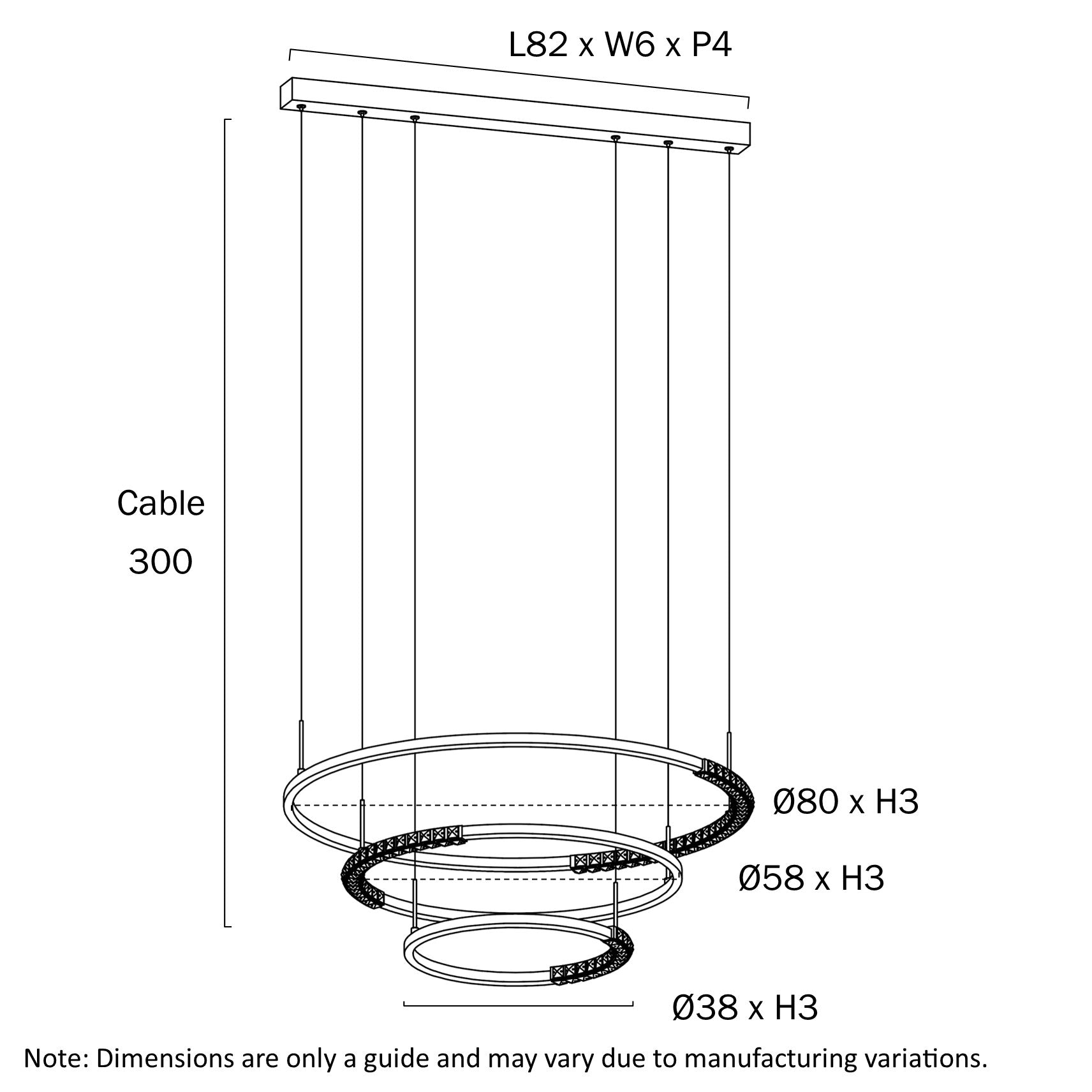 Brera LED 3 Tier Pendent Light 80W Tri Colour Black - BRERA PE3T-BK