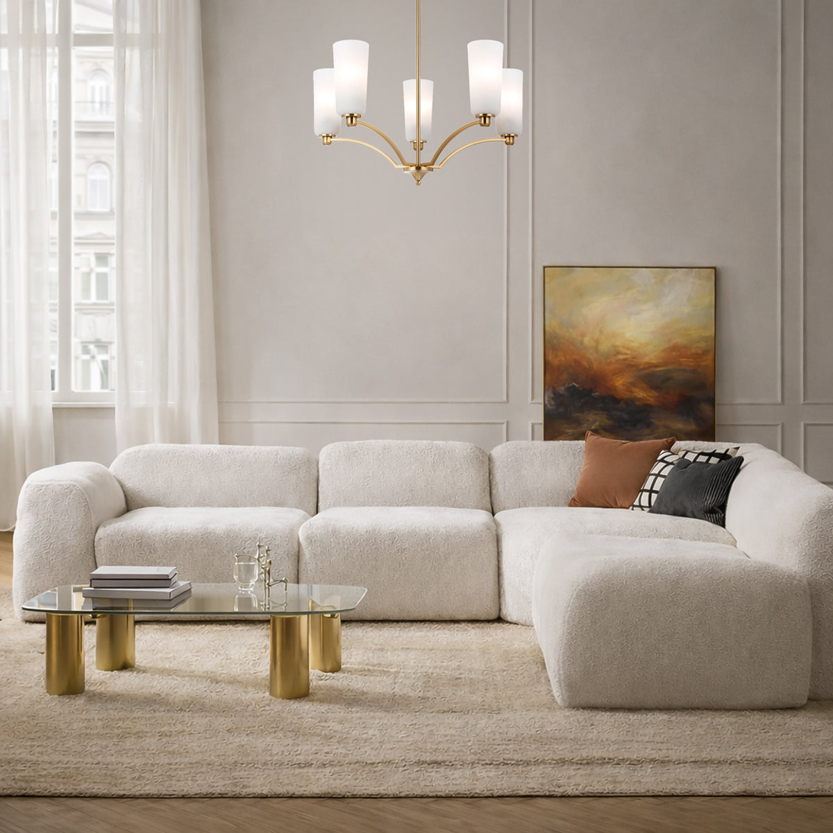 Brevan 5 Light Pendant Light Antique Gold & Alabastro - BREVAN PE5-AGMB