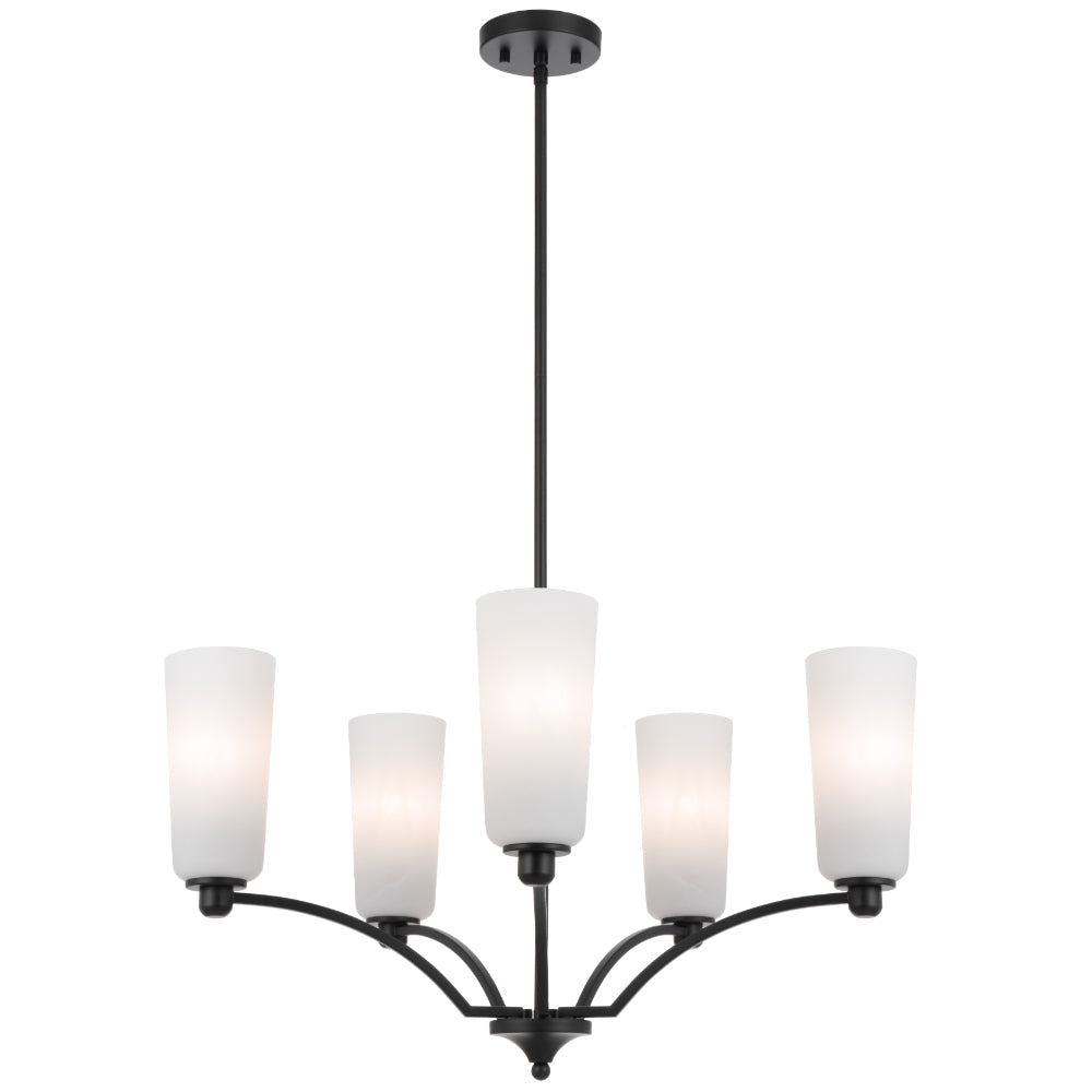 Brevan 5 Light Pendant Light Black & Alabastro - BREVAN PE5-BKMB