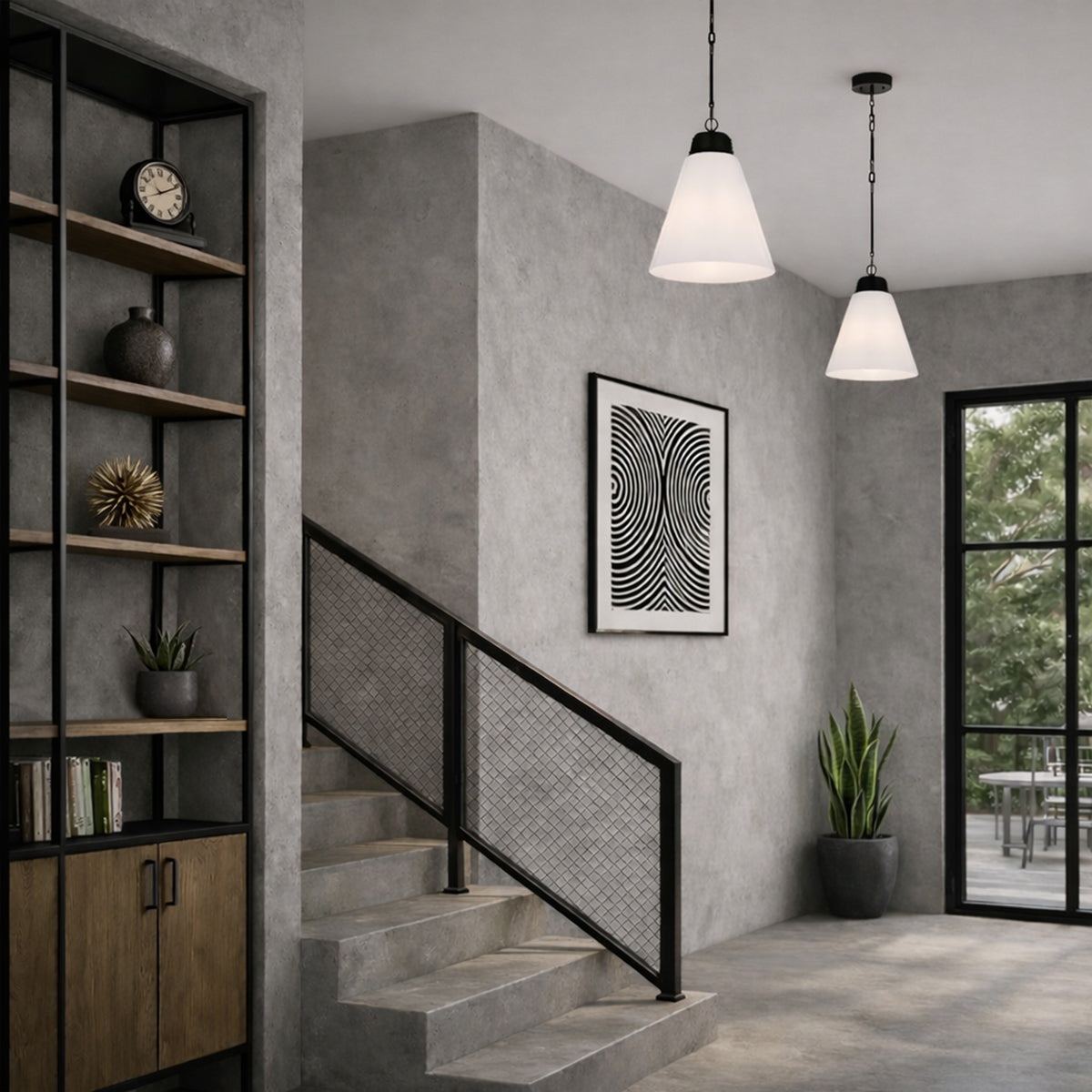 Brine 400mm Pendant Light Matt Black & Opal - BRINE PE40-BK