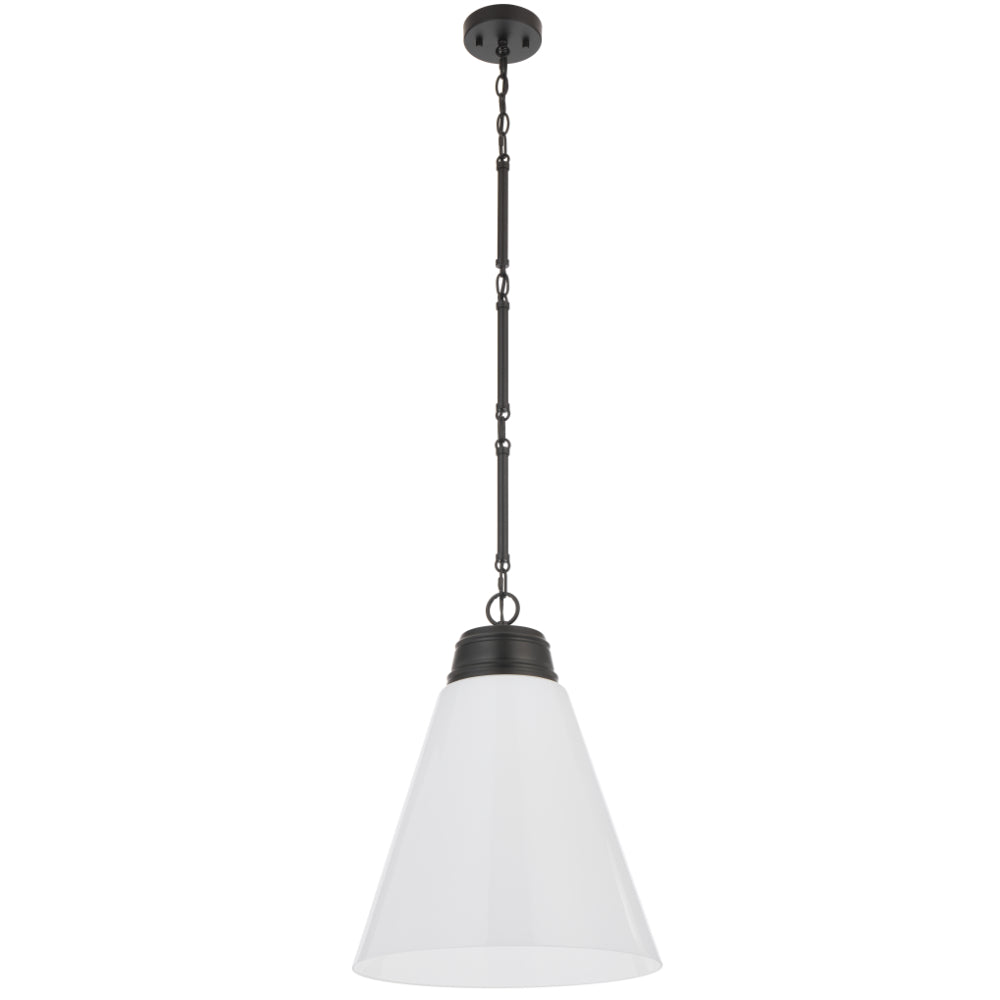 Brine 400mm Pendant Light Matt Black & Opal - BRINE PE40-BK