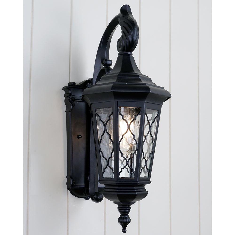 Buy Exterior Wall Lights Australia Brinley 1 Light Wall Light Large IP44 Black & Bubble Glass - BRINLEY EX35-BK