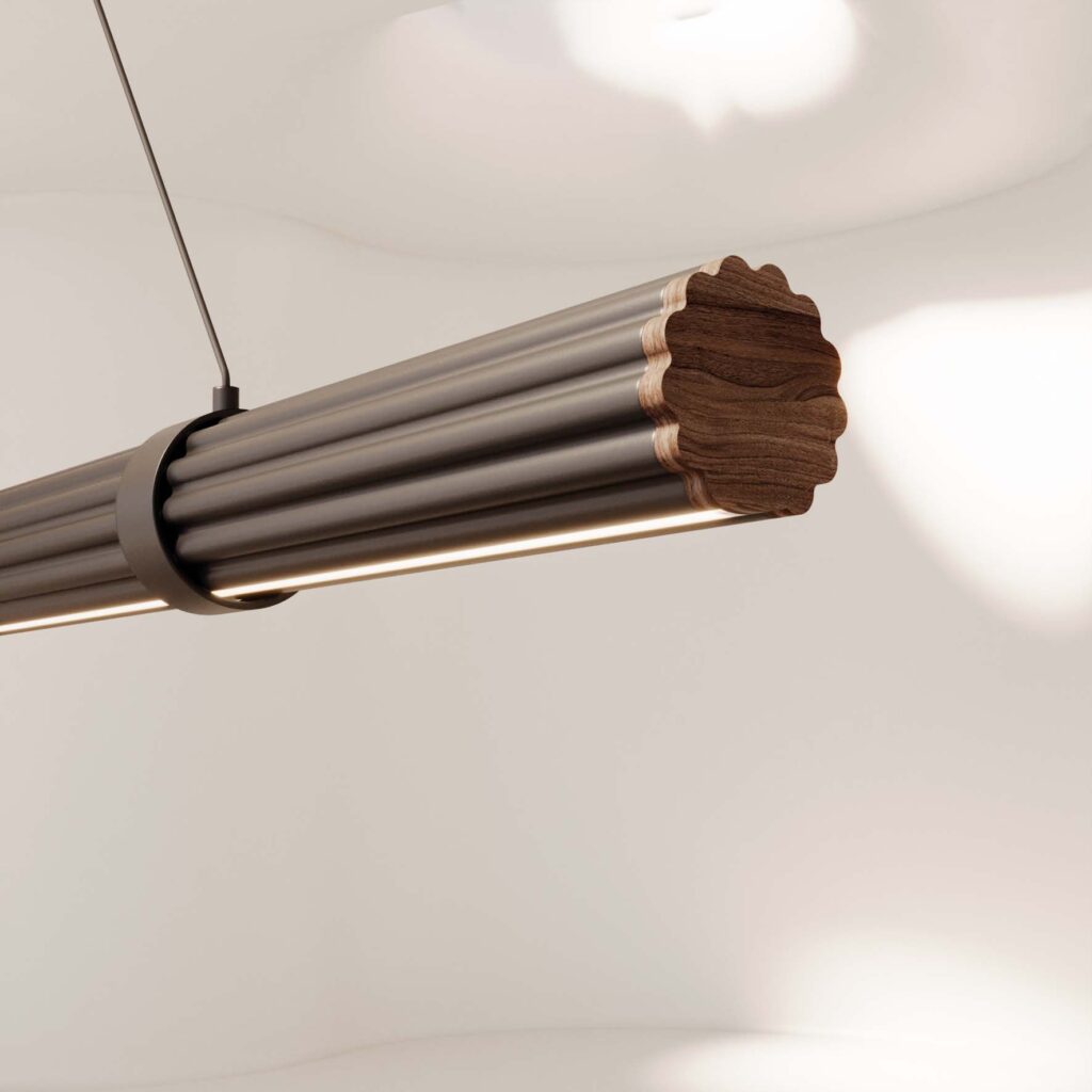 Niro Linear LED Pendant Light 30W 2700K Aged Gold & Walnut - ARO.C1314/ORO