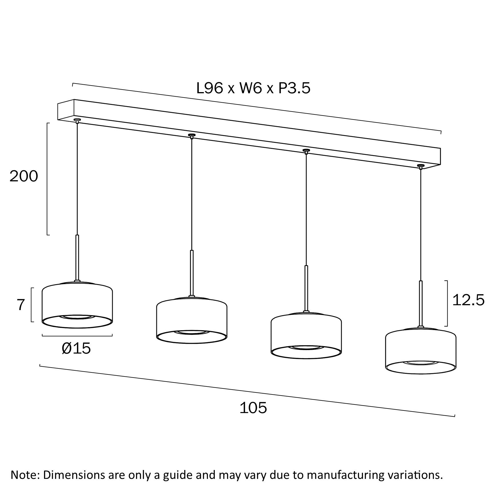 Cedro 4 Light LED Pendant 30W TRI Colour Black - CEDRO PE4-BK