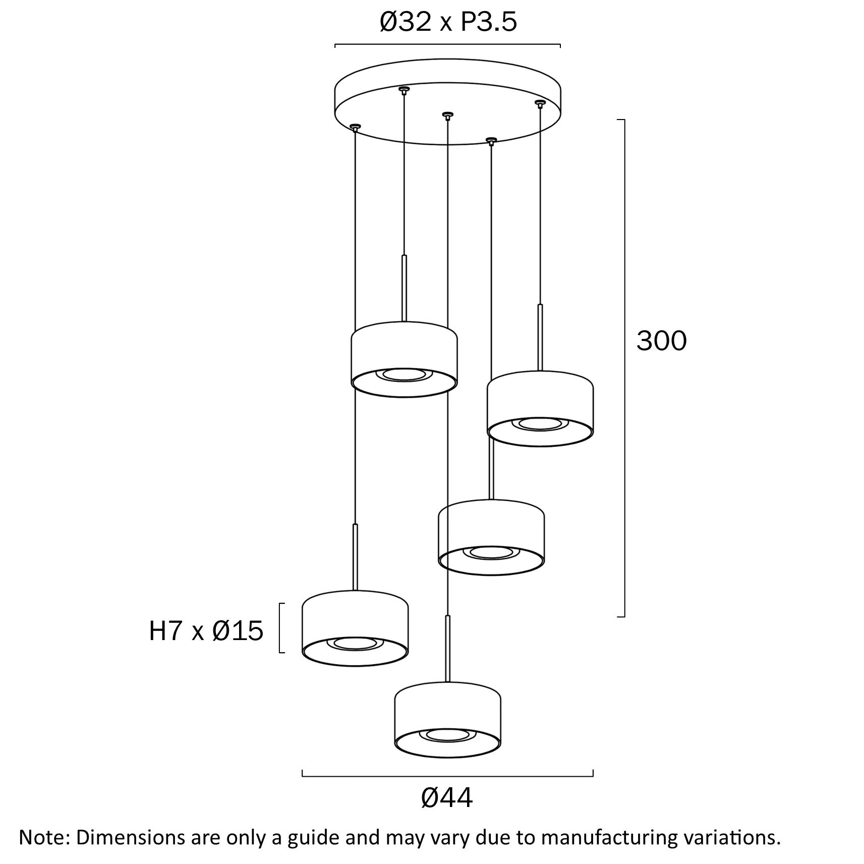 Cedro 5 Light LED Pendant 40W TRI Colour Black - CEDRO PE5-BK