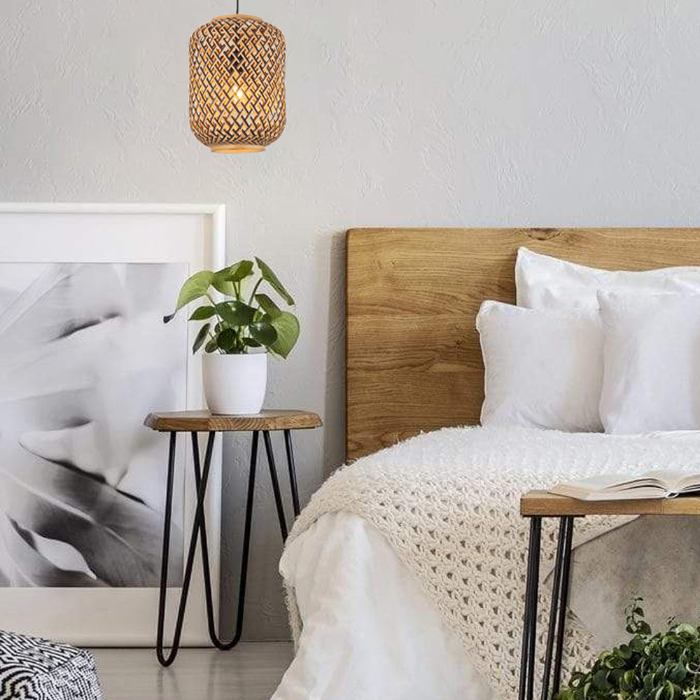 Buy Pendant Lights Australia Interior Cylinder Brown/Natural Bamboo Cage 1 Light Pendant - CESTA1
