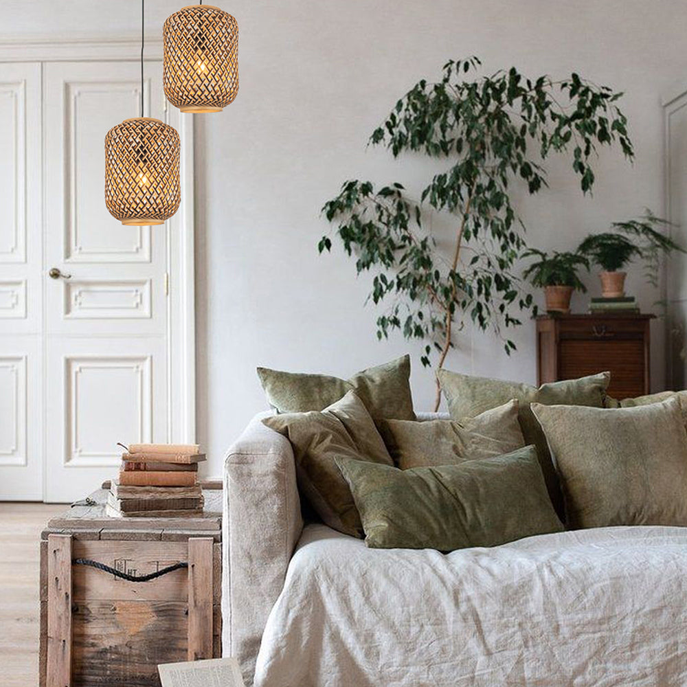 Buy Pendant Lights Australia Interior Cylinder Brown/Natural Bamboo Cage 1 Light Pendant - CESTA1