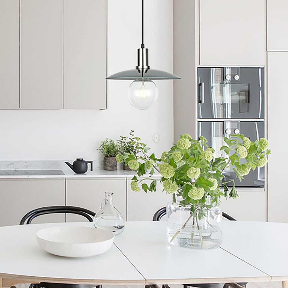 Buy Pendant Lights Australia Chapeau 1 Light Pendant Satin Chrome With Smoke Coolie Shape Shade 220mm - CHAPEAU1