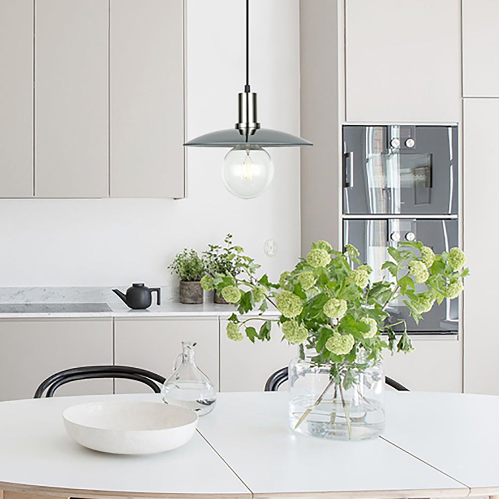 Buy Pendant Lights Australia Chapeau 1 Light Pendant Satin Chrome With Smoke Coolie Shape Shade 315mm - CHAPEAU3