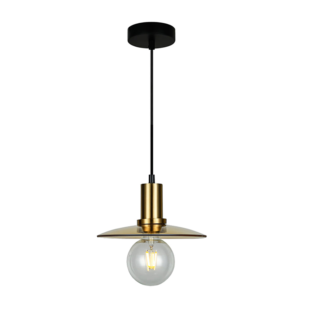 Chapeau 1 Light Pendant Antique Brass With Amber Coolie Shape Shade 220mm - CHAPEAU2