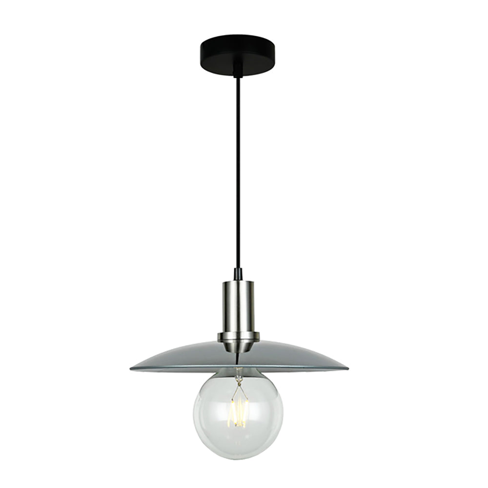 Buy Pendant Lights Australia Chapeau 1 Light Pendant Satin Chrome With Smoke Coolie Shape Shade 315mm - CHAPEAU3