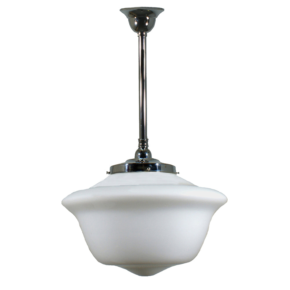 Buy Pendant Lights Australia Single Rod Pendant Chrome With 16" Victorian Schoolhouse Opal Matt Glass - 3010200