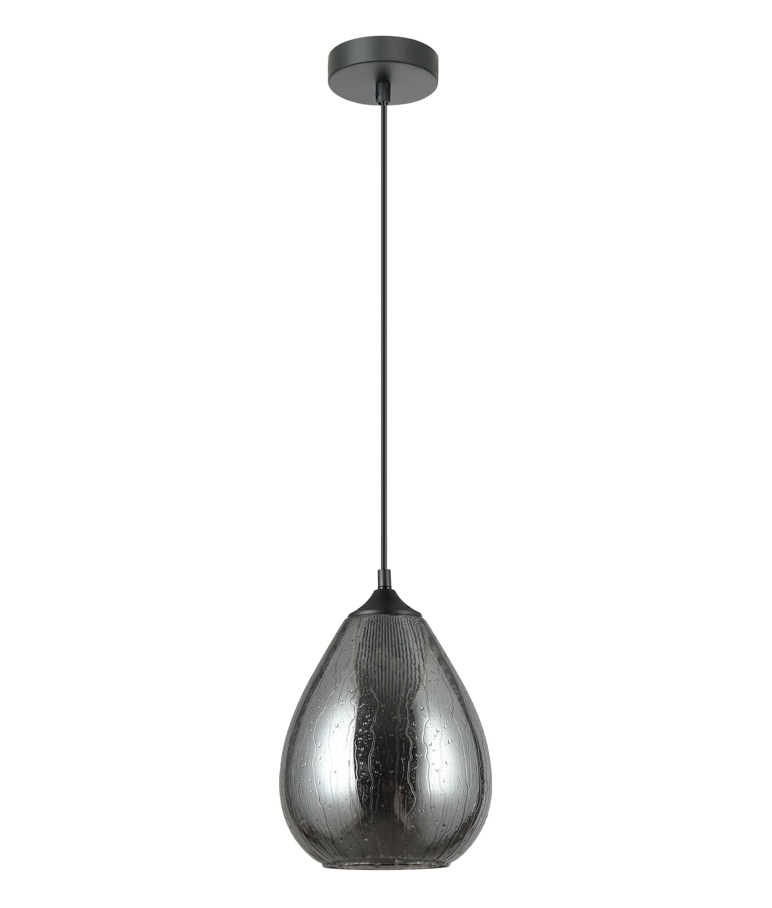Chuva Mirror Finish Glass With Rain Drop Effect Oval Pendant Smokey Black - CHUVA4