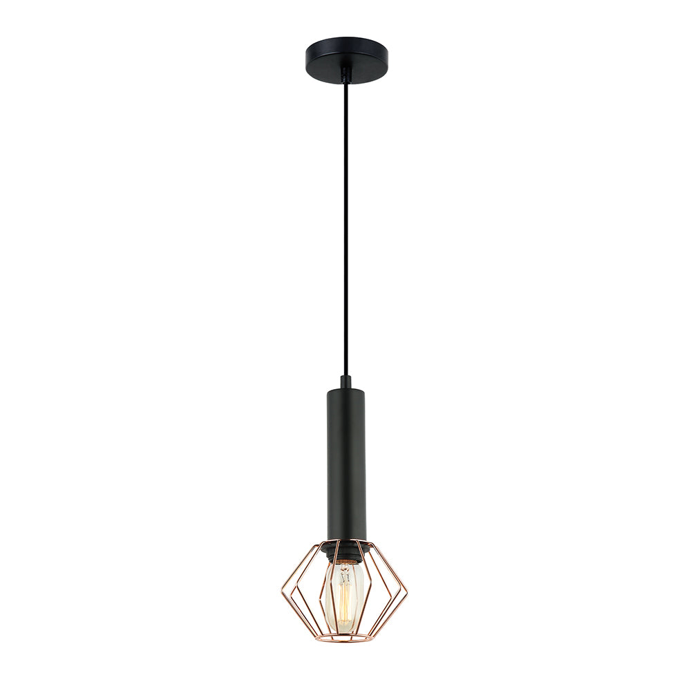 Interior Diamond Cage 1 Light Pendant Matt Black / Copper - CORAZON1