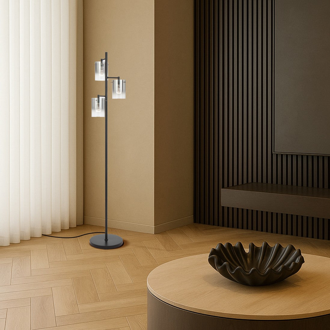 Crevil LED 3 Light Floor Lamp 10W 4000K Black & Smoke - CREVIL FL3-BKSM