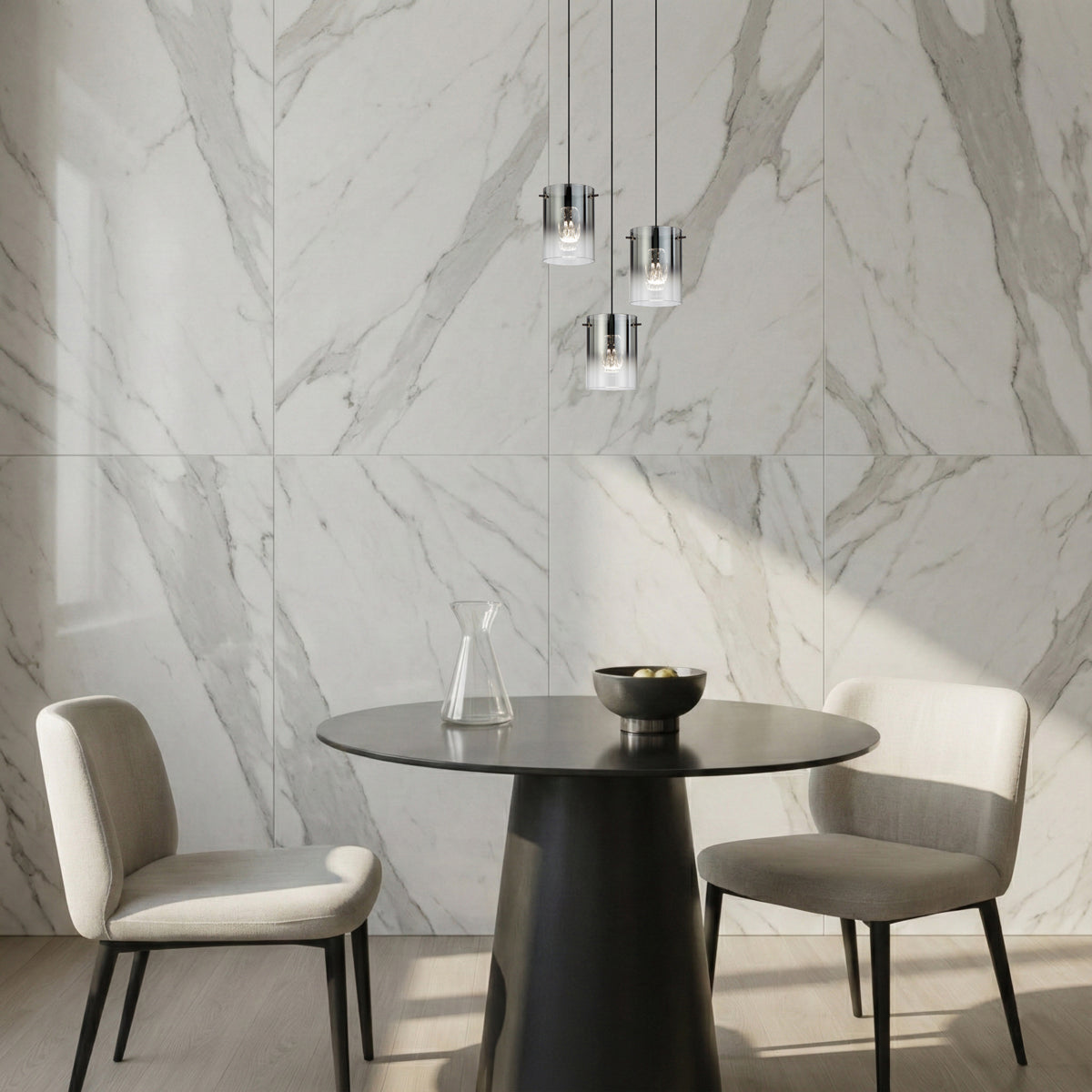 Crevil 3 Light LED Pendant 12W 4000K Black & Smoke- CREVIL PE3-BKSM