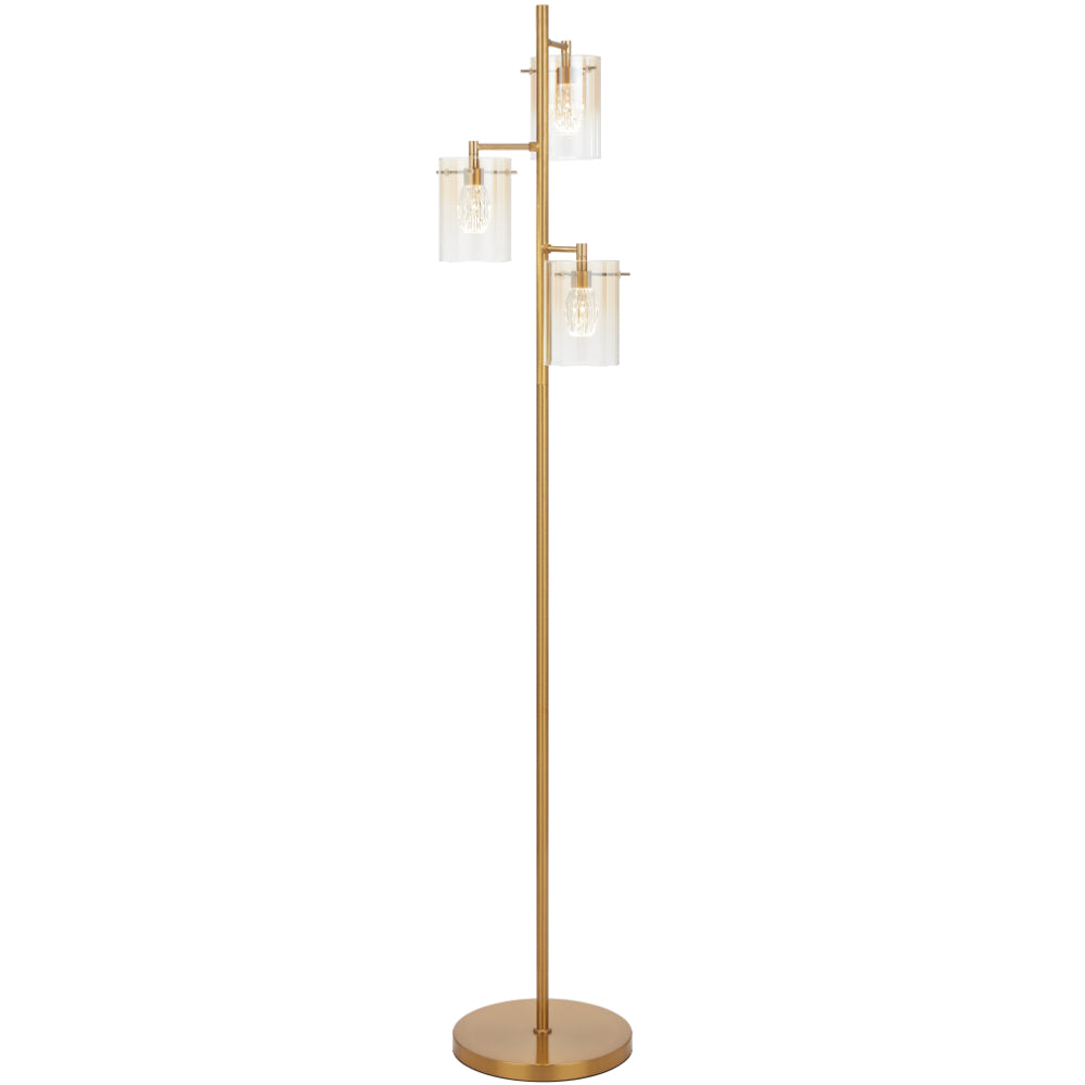 Crevil LED 3 Light Floor Lamp 10W 4000K Antique Gold & Amber - CREVIL FL3-AGAM
