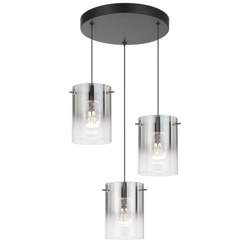 Crevil 3 Light LED Pendant 12W 4000K Black & Smoke- CREVIL PE3-BKSM