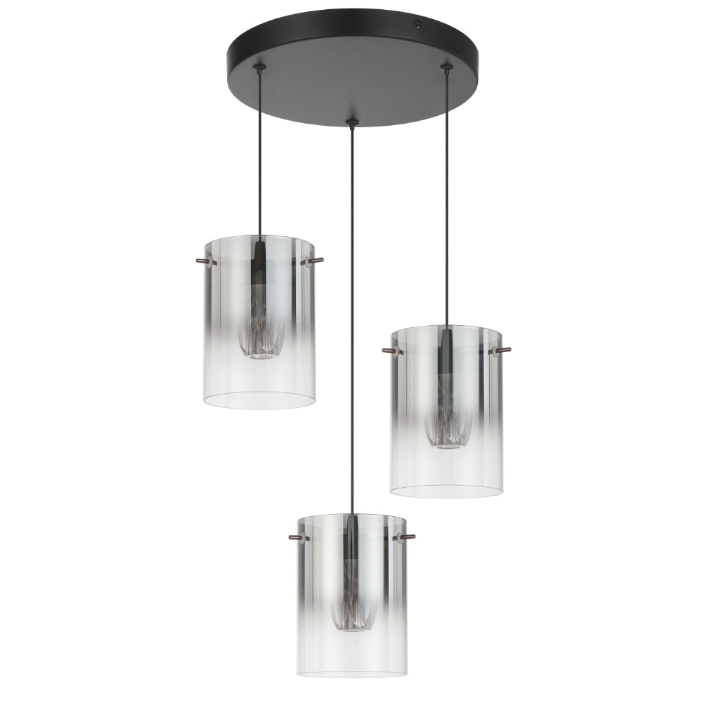 Crevil 3 Light LED Pendant 12W 4000K Black & Smoke- CREVIL PE3-BKSM
