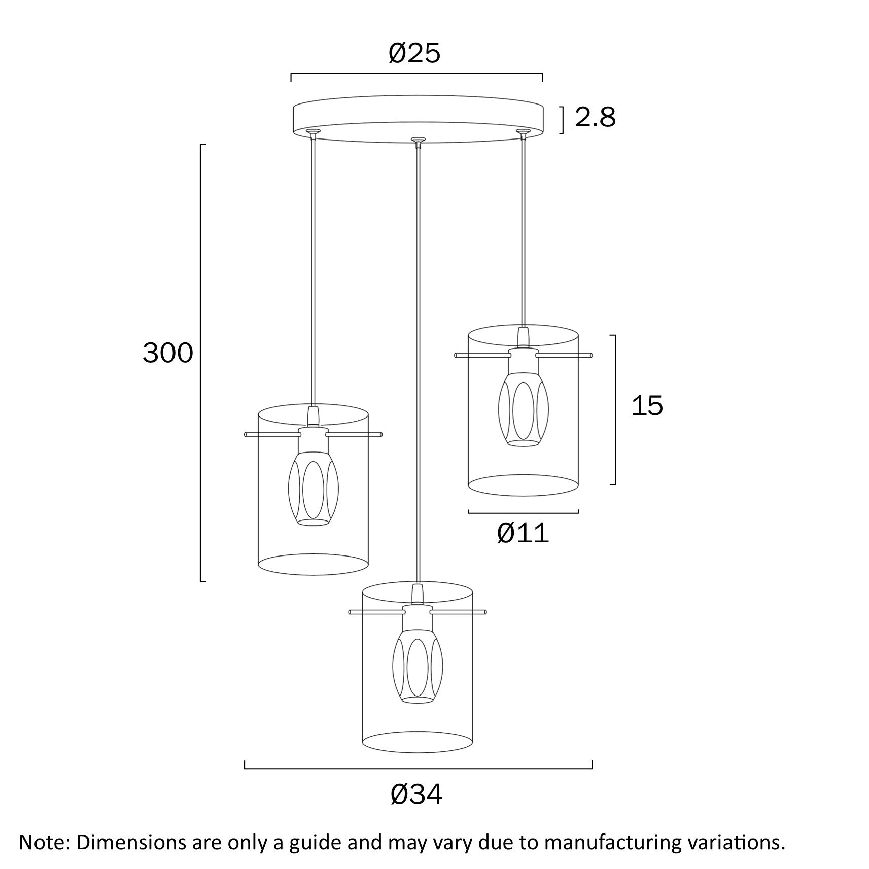 Crevil 3 Light LED Pendant 12W 4000K Antique Gold & Amber - CREVIL PE3-AGAM